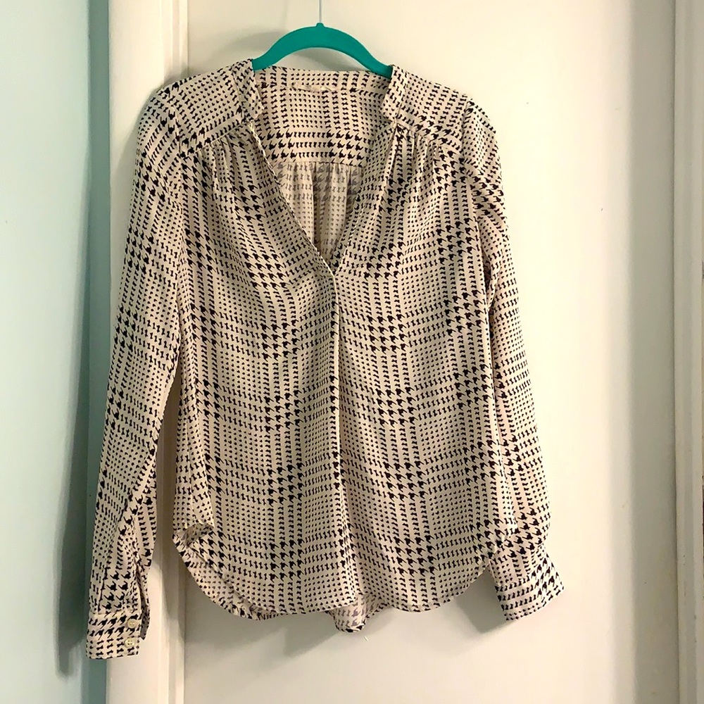 41 Hawthorne Houndstooth Check Black Cream Blouse Size XS Extra Small